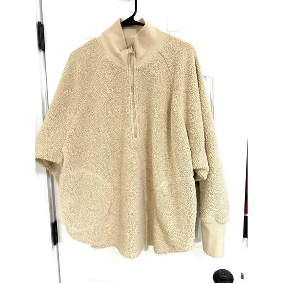 Aerie Offline Oversized Sherpa Quarter Zip in Soft Oat | Womens Size Small - Picture 2 of 12